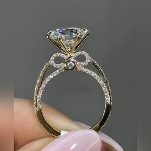 Unique high profile solitaire 'Bowtie' ring, Sz.7. Stainless Steel